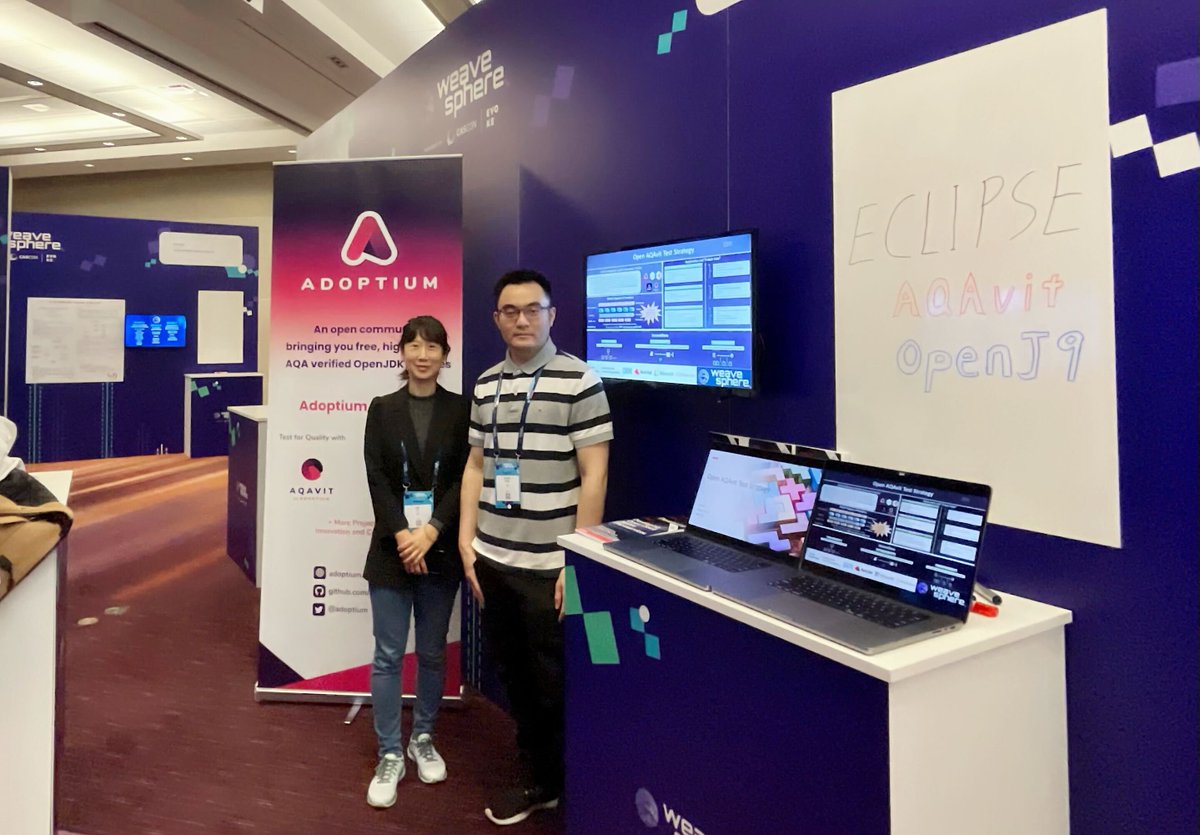 Today is the last day of <a href="/WeaveSphere/">WeaveSphere</a>, and Lan Xia (<a href="/bonjourlan/">Lan Xia</a> ) and Longyu Zhang are there with a booth to talk about the Open #AQAvit Test Strategy. 

#quality #adoptium
