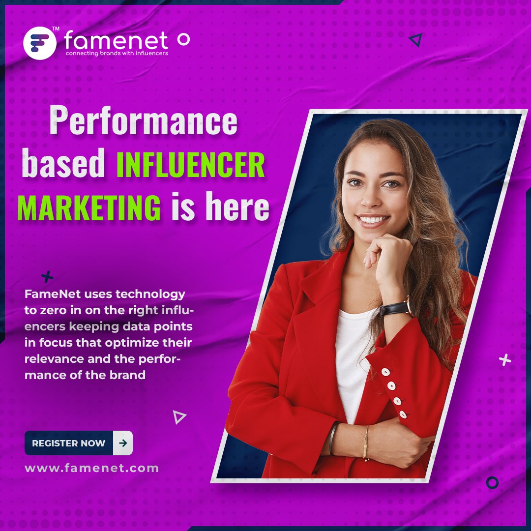 FameInfinity_'s tweet photo. Performance-based Influencer marketing is here. 

#FameNet uses technology to zero in on the right #influencers keeping data points in focus that optimize their relevance and the performance of the brand. 
To know more, please visit: https://t.co/iPcRQSyTzQ https://t.co/nMK6ChziMq