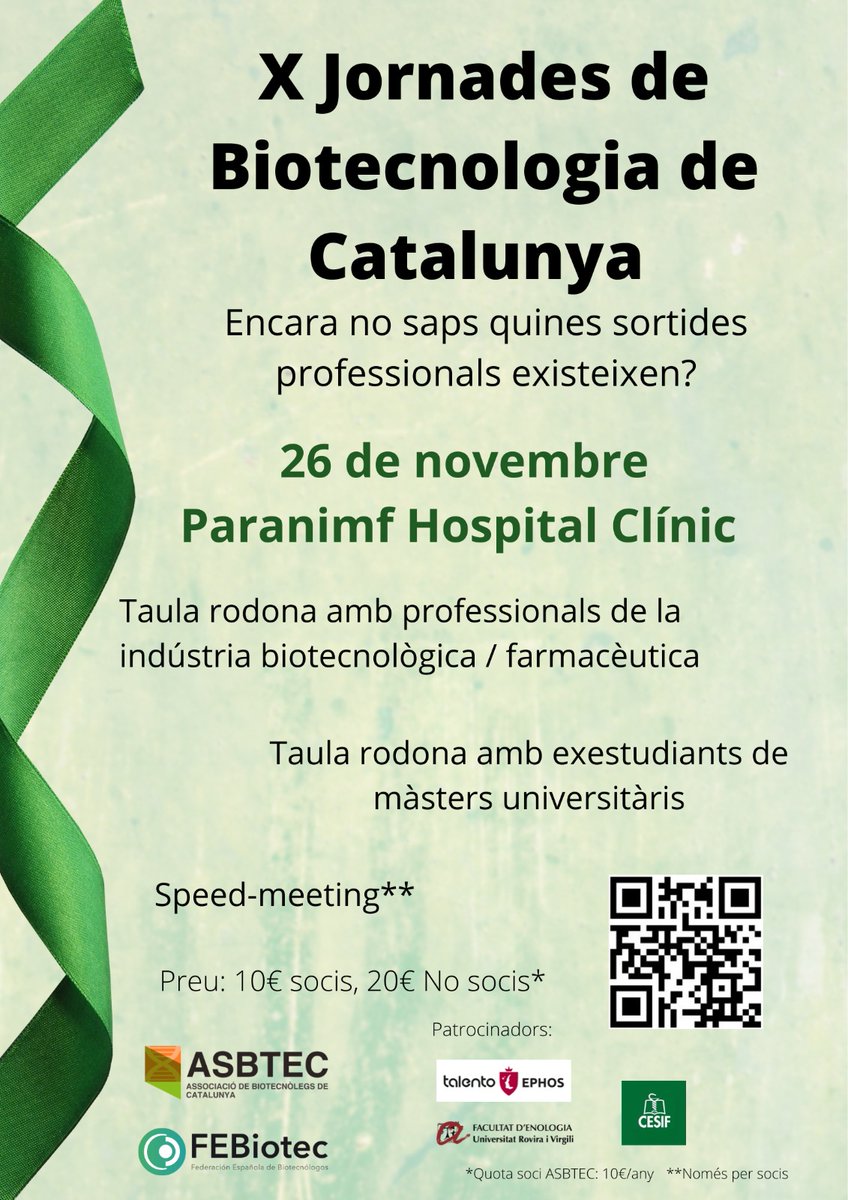 asbtec's tweet image. #JBC10 #XJBC

La Sandra Blázquez és la primera ponent de la #taularodona d&apos;exalumnes que us presentem.

Va fer el màster en #biomedicina a la UB actualment fa el doctorat a l&apos;IRB.

Vine a conèixer-la!

🗓️ 26 de novembre
📍 Hospital Clínic de Barcelona
➕ asbtec.cat/jbc