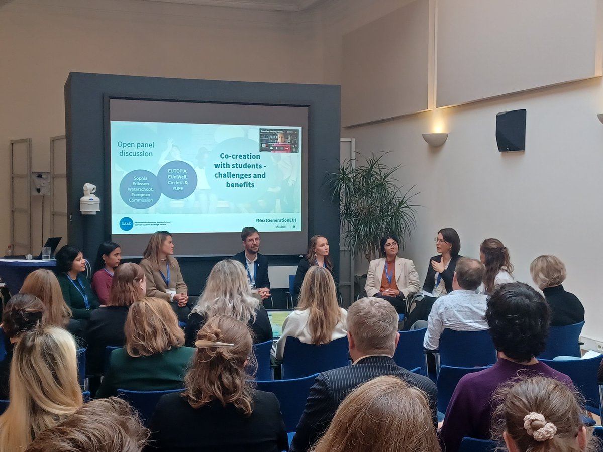 CoimbraGroup's tweet photo. Interesting debate on the role of students in the European University Alliances and beyond, organised by @DAAD_EU.
👉Issues on inclusion, access to opportunities, community building, transversal participation &amp; governance structure.
#NextGenerationEUI #EuropeanUniversities https://t.co/3AvT4wD8B4