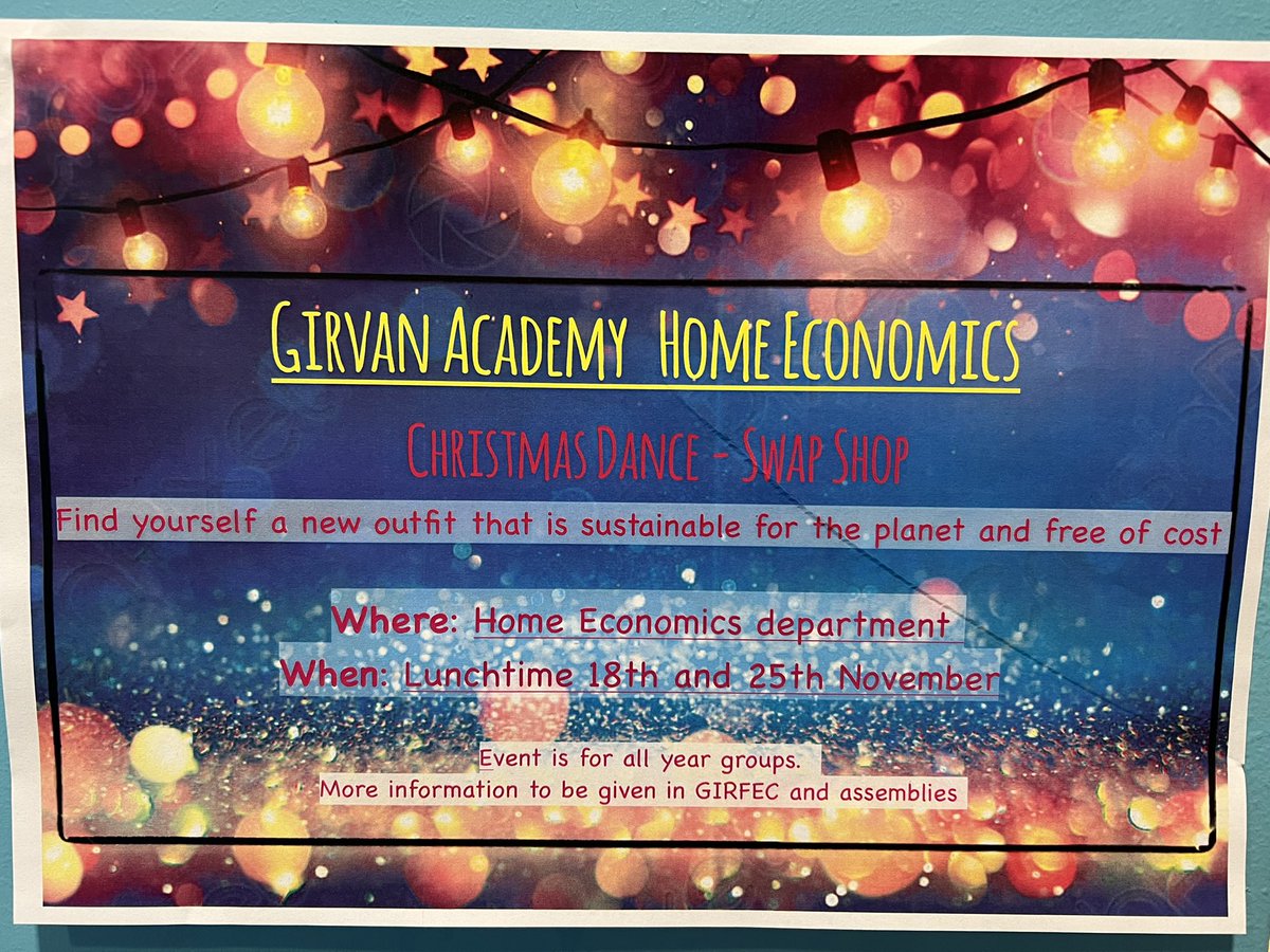 GirvanAcadHE's tweet photo. @girvanacademy  🎄✨ Tomorrow Girvan Academy will host a Christmas Dance Swap Shop. We are welcoming all pupils from S1-S6 to come along and browse our amazing selection of dresses, skirts, shirts and sparkly wear. 🎄✨ https://t.co/rokMS488Yk