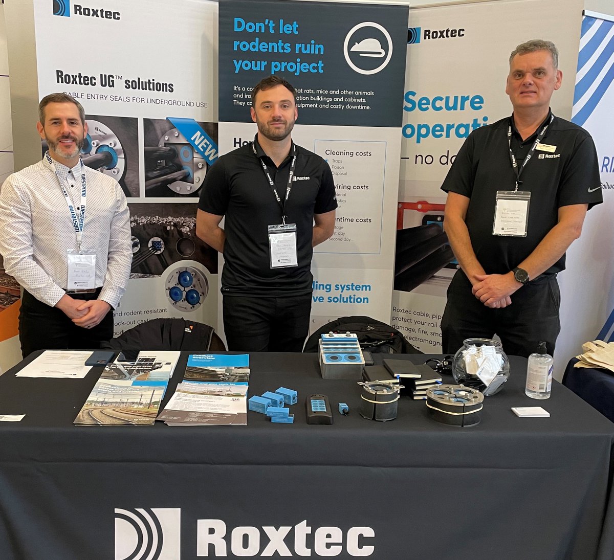RoxtecLtd's tweet photo. Gavin, Phil and David are ready to meet you at the #RailInfrastructureNetwork event in York. Go and see them and find out about the best sealing methods for #railinfrastructure. 

#rodentcontrol #ratcontrol #waterstop #nodowntime  #signalling #tunnels https://t.co/Nh5JGfREzA