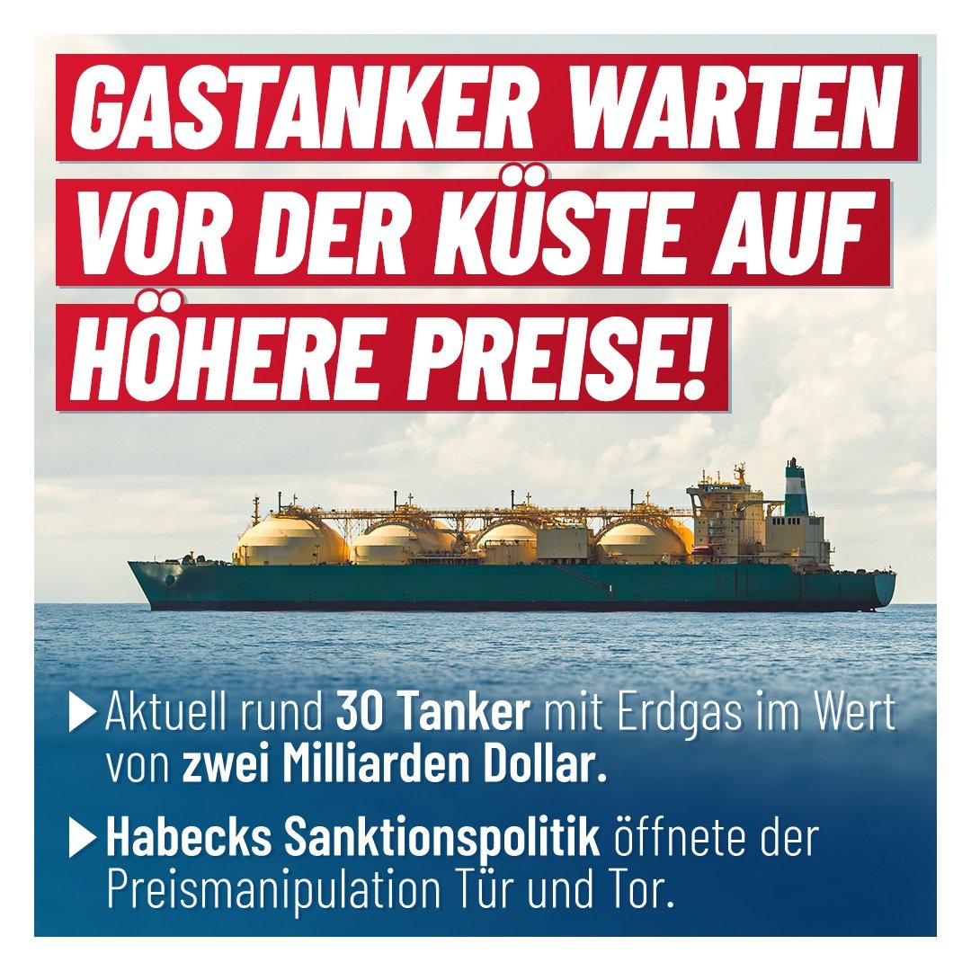 ++ Gigantischer Betrug? Gastanker warten vor EU-Küsten auf höhere Gaspreise – was steckt dahinter? ++
Inmitten der schlimmsten Energiekrise, die dieser Kontinent je erlebt hat, spielen sich Dinge ab, die man nicht fassen kann!
Man wartet auf höhere Preise!
facebook.com/AfDfuerNRW/pho…