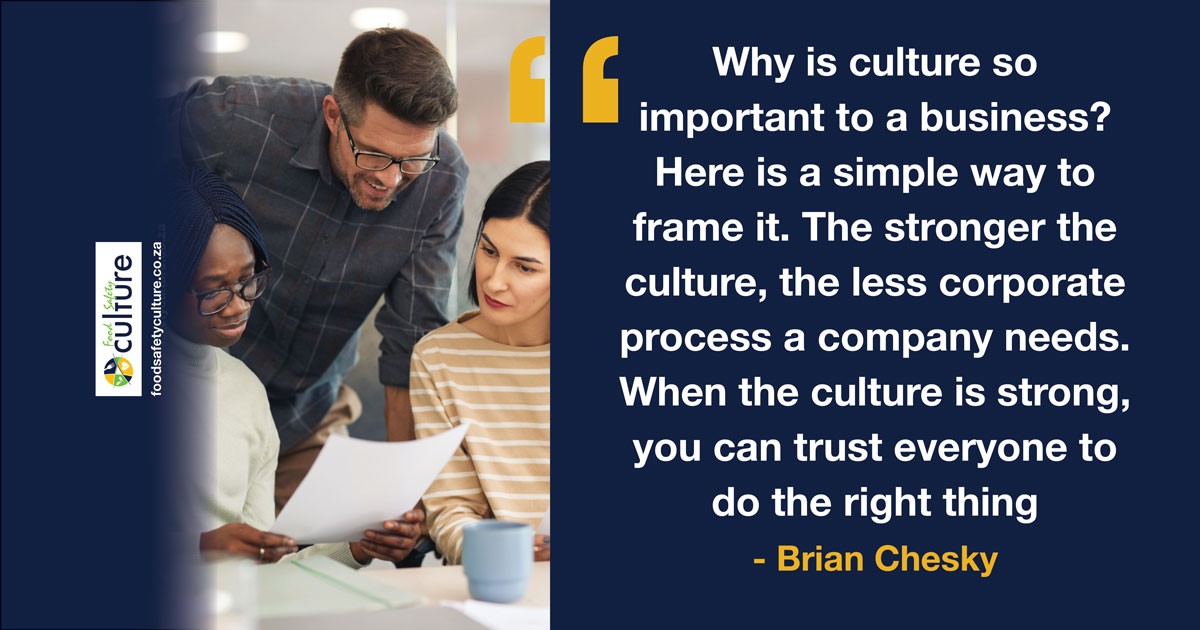 SafeFoodCulture's tweet photo. Why is culture so important to a business? Here is a simple way to frame it. The stronger the culture, the less corporate process a company needs. When the culture is strong, you can trust everyone to do the right thing.  

#thoughtforthursdays #foodsafetyculture #qualitymatters https://t.co/xGceDyzyJE