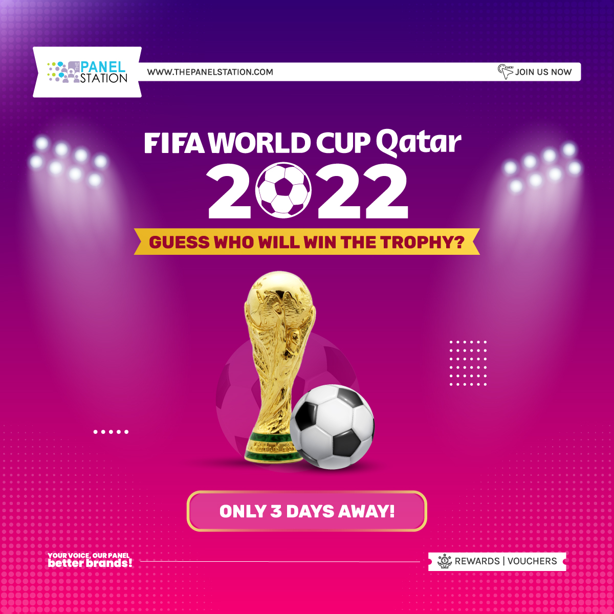 TPS_India's tweet photo. Are you ready for #FIFAWorldCupQatar2022
3 Days To Go 😎
.
.
#thepanelstation #Qatar2022 #FIFA #ContestAlert #football #JoinUs #FIFAContest https://t.co/rFUeDitWEq
