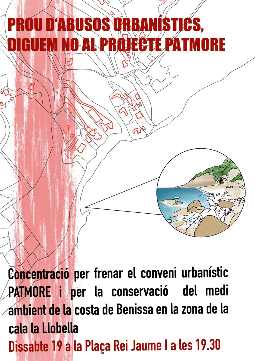 CompromBenissa's tweet photo. 📣 El proper dissabte 19 de novembre eixirem als carrers de #Benissa per manifestar-nos contra el projecte #Patmore
Acompanyan’s!
Lluitem en contra de l’especulació urbanística i protegim el nostre #litoral https://t.co/r9BAjJsfBe