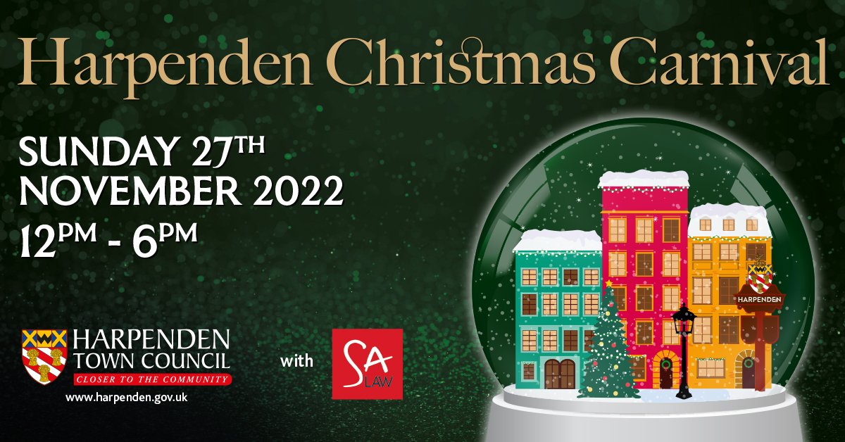 We’re delighted to be the principal sponsors of the Harpenden Christmas Carnival again this year! 🌟

Taking place on Sunday 27th November, we’re looking forward to getting in the festive spirit and hope to see some of you there!
bit.ly/3ggBUlR