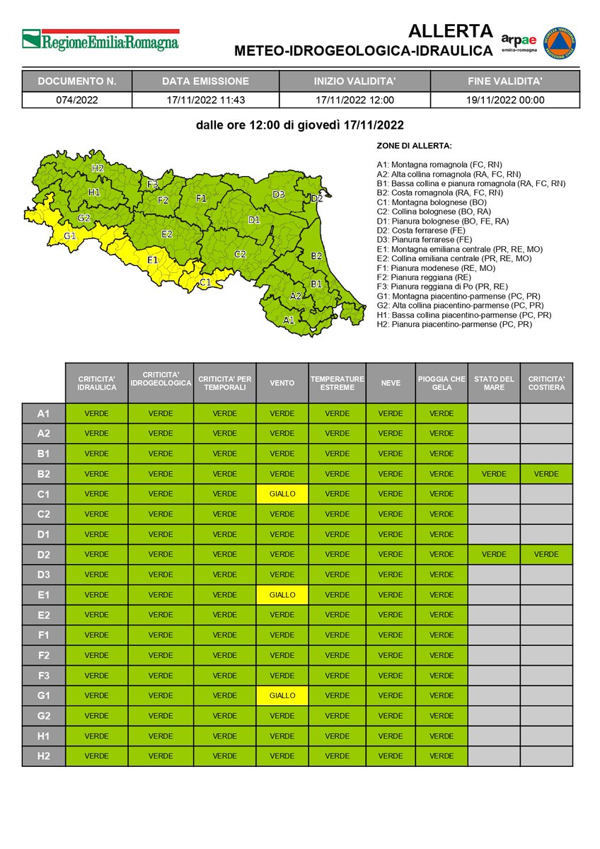 AllertaMeteoRER's tweet photo. 🔄AGGIORNAMENTO #AllertaMeteoER
Dalle 12:00 del 17/11/2022
GIALLA per #vento
Dalle 00:00 del 18/11/2022 alle 00:00 del 19/11/2022 GIALLA per #vento ➡️ https://t.co/n25SdLza6E

#17novembre #18novembre #allertaGIALLA https://t.co/hOmVcflaMu