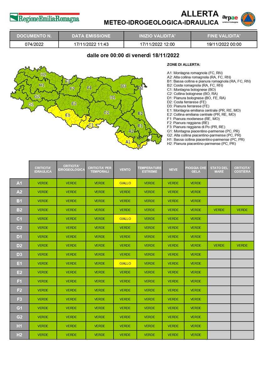 AllertaMeteoRER's tweet photo. 🔄AGGIORNAMENTO #AllertaMeteoER
Dalle 12:00 del 17/11/2022
GIALLA per #vento
Dalle 00:00 del 18/11/2022 alle 00:00 del 19/11/2022 GIALLA per #vento ➡️ https://t.co/n25SdLza6E

#17novembre #18novembre #allertaGIALLA https://t.co/hOmVcflaMu