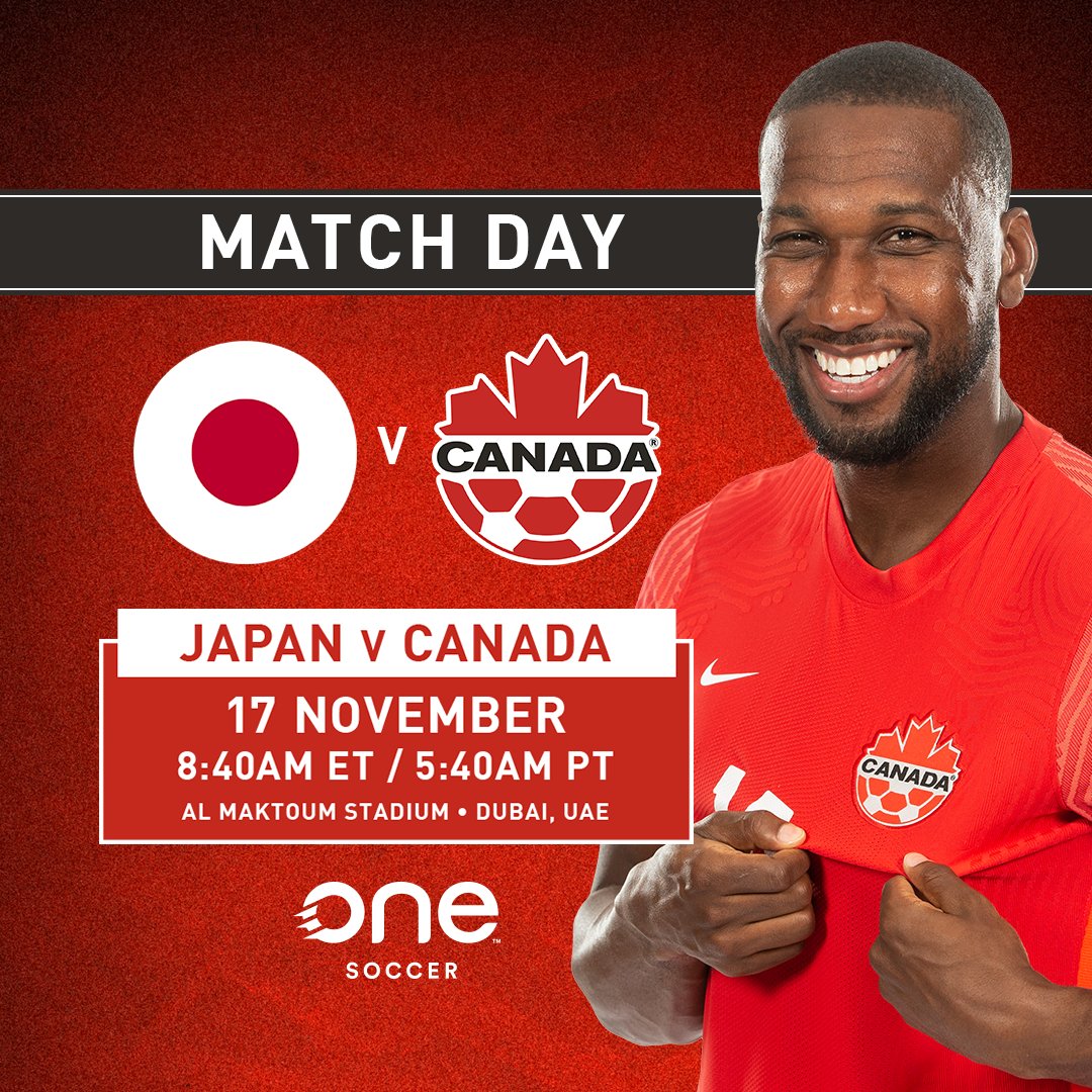 It's #CANMNT Matchday! 🍁

Canada take on Japan in their final friendly before the <a href="/FIFAWorldCup/">FIFA World Cup</a>. Get used to these early start times Canada! ⏰

⏰: 8:40AM ET / 5:40AM PT
🆚: 🇯🇵 Japan
🏟️: Al Maktoum Stadium 🇦🇪
📺: <a href="/onesoccer/">OneSoccer</a> 
#️⃣: #WeCAN