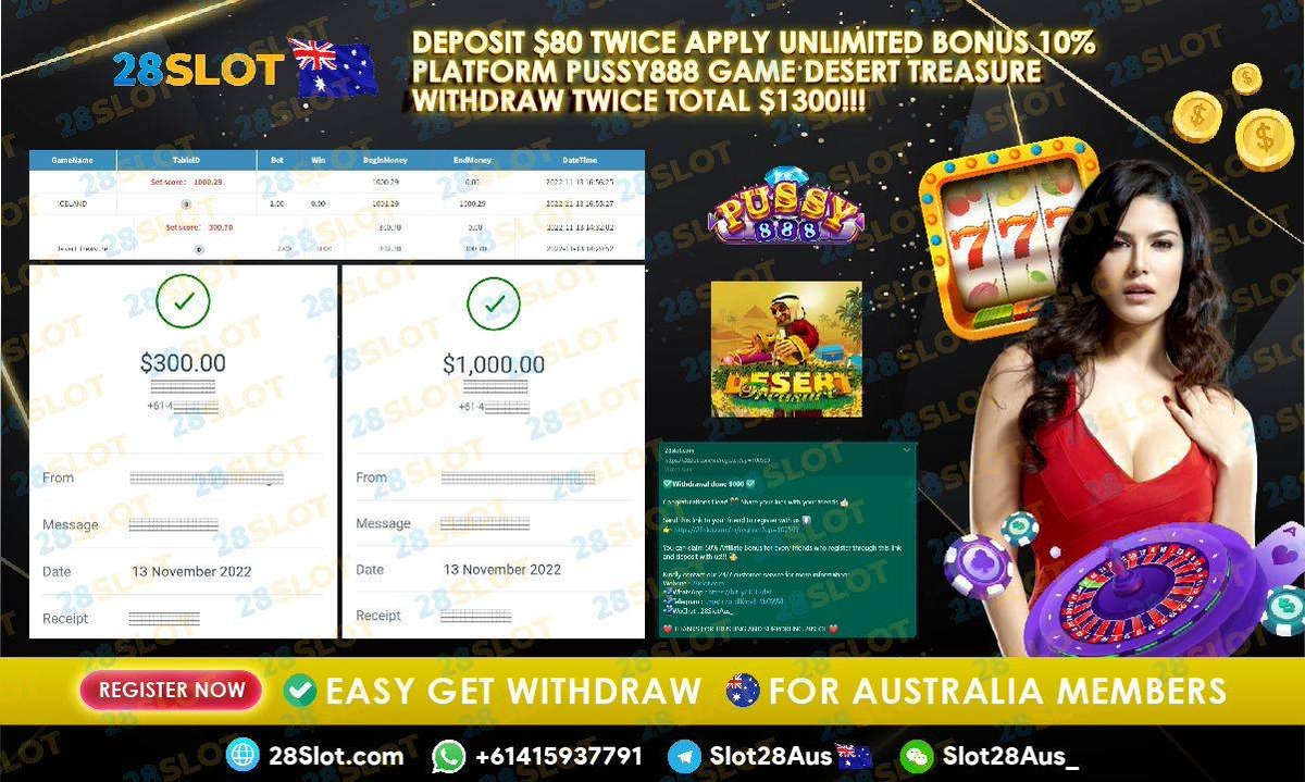28SLOTAUS's tweet photo. 🇦🇺 28Slot AUS 🇦🇺

🥳 CONGRATS TO OUR LUCKY MEMBER OF THE DAY! 💵

💵 DEPOSIT $80 TWICE APPLY UNLIMITED BONUS 10% PLATFORM PUSSY888 GAME DESERT TREASURE WITHDRAW TWICE TOTAL $1300! 🔥

📲WhatsApp : https://t.co/uZYoqdf5Sr
📲Telegram : https://t.co/iYptv8BAGR
📲WeChat : 28SlotAus_ https://t.co/MRZ3lhG4WT
