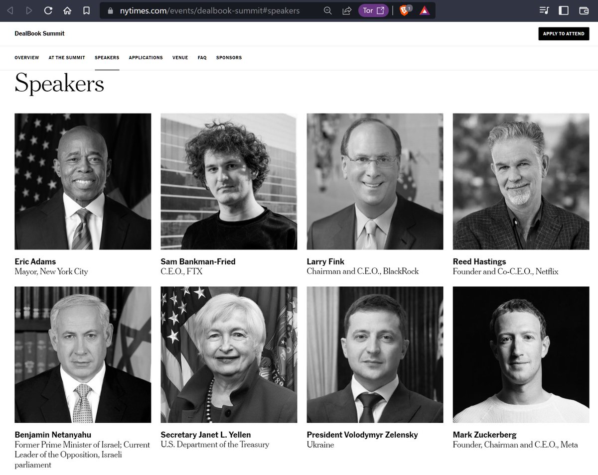 CryptoRevoltFR's tweet photo. SBF était (est ?) invité par le New York Times en tant que speaker a un event programmé pour le 30/11/2022

A ses côtés, parmi les personnalités à la fois les + influentes, les + dangereuses et les + "sous-contrôles" de la planète

Toutes des WEF puppets

Do you see the pattern? https://t.co/AnQQvadLtl
