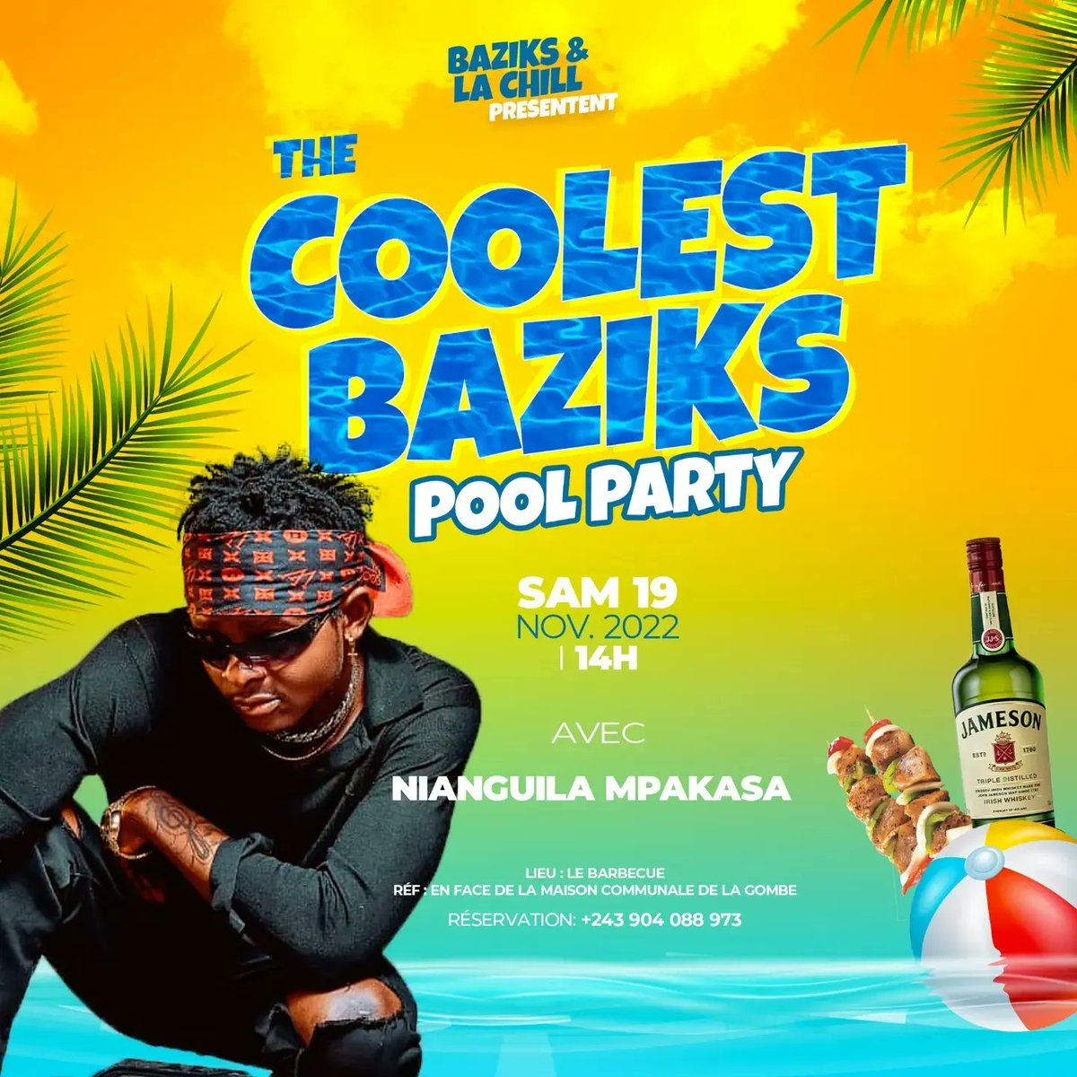 BaziksMedia's tweet photo. #JacobJay et @Mpakasa_Mobali vous donnent rendez-vous au "The Coolest Baziks PoolParty".

Le 19 Novembre, c'est déjà demain. 

Venez passer un moment de détente avec les artistes du moment qui font bouger Kinshasa. 

Ouverture des portes 14h.

Résa au 0904088973 ! https://t.co/mnLyPVclUL