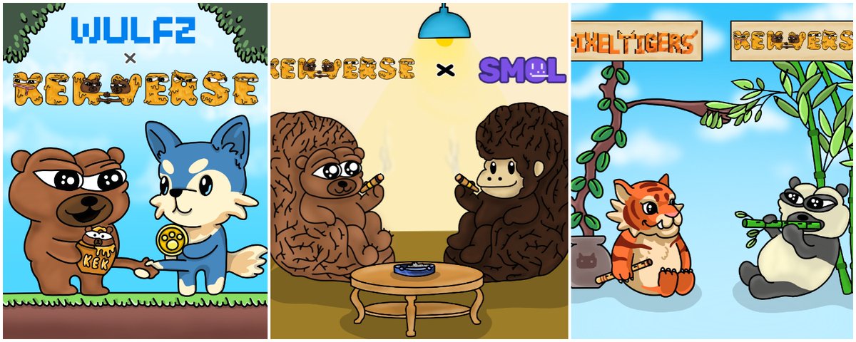 Based_Pleb's tweet photo. Kekverse 🐻 Collab NFTs! Shoutout to these amazing projects. They believed in us &amp; we made the collab happen! Thank you frens for the support #kekverse 

@Llameverse_ @tubbycatsnft @AgeofAnura @wulfznft @PixelTigers @smolverse @DystoPunks @SwampverseNFT @starwolvez @4NNOY1NG https://t.co/wvu4T0lrKl