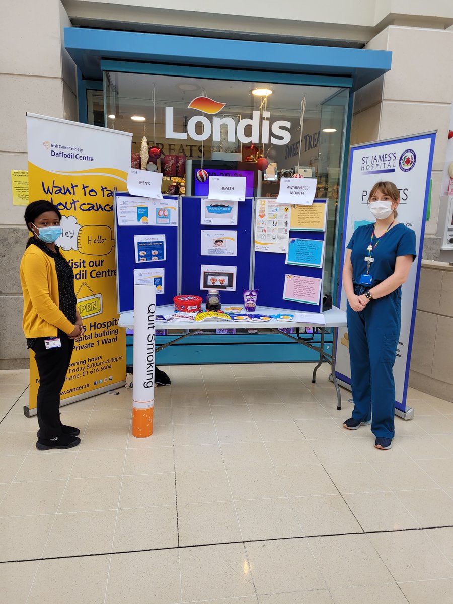 Our amazing cancer experts Anna Loughlin, Advanced Nurse Practitioner, Prostate Cancer and Linda Wilson, Irish Cancer Society Daffodil Centre raising awareness and providing information at our information stand today about prostate cancer. 
#ProstateCancerAwarenessmonth #movember