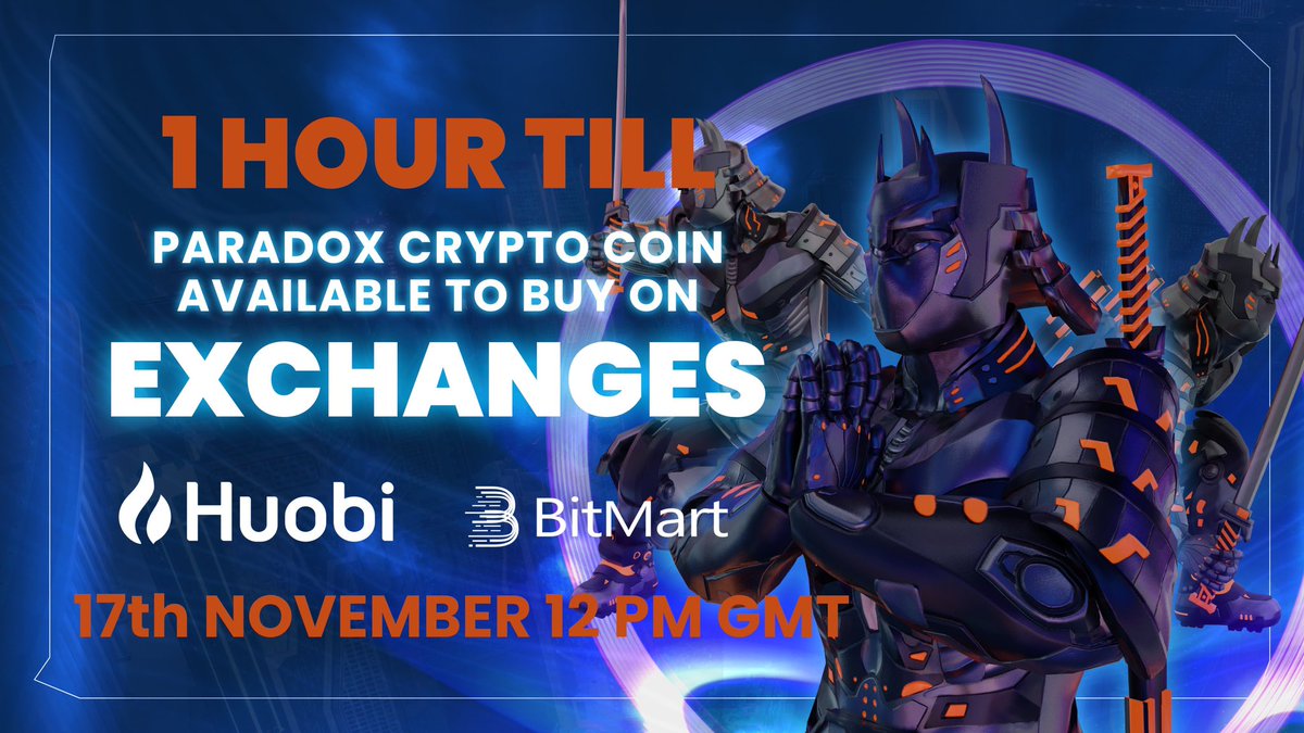 1 Hour until TAKEOFF 🚀

We will be launching on <a href="/HuobiGlobal/">火币HTX</a> and <a href="/BitMartExchange/">BitMart</a> so make sure your wallets are ready on those exclusive platforms for $PARADOX/USDT 💰🔥

#paradoxcoin #ParadoxMetaverse #paradoxmeta #paradoxcrypto