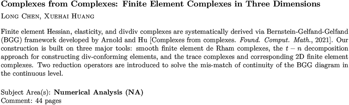 arxiv.org/abs/2211.08656…
L Chen, X Huang
Complexes from Complexes: Finite Element Complexes in Three Dimensions