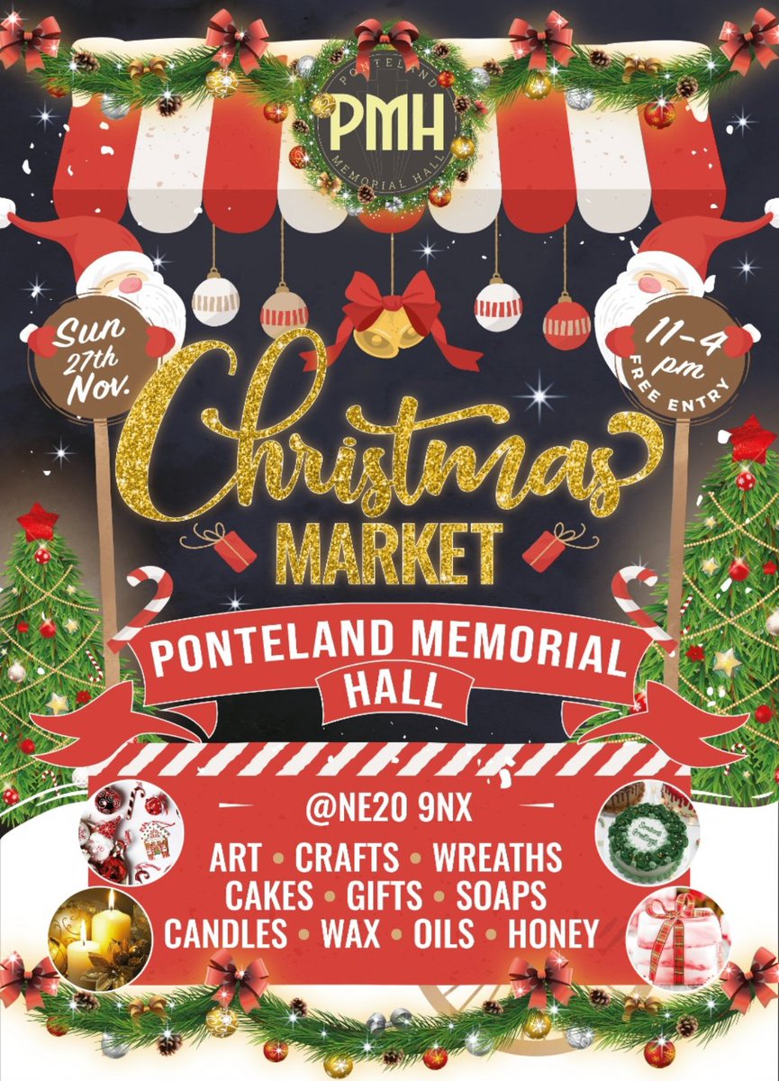 Join us on Sunday 27th November, 11am to 4pm for our Christmas Indoor Market. At least 35 traders will be attending and the Unity Bar will be open from midday😀

#IndoorMarket #DarrasRoad #Ponteland #SundayMarket #XmasMarket