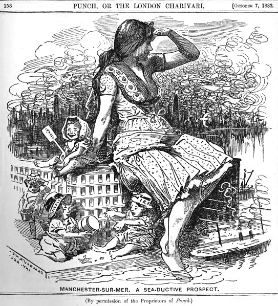 The Manchester Ship Canal, a 36-mile waterway linking the city to the Mersey estuary, opened in 1894. It was wide enough to take ocean-going vessels and enabled the Port of Manchester to become Britain’s third-busiest port (Pic: 1882 Punch cartoon ridiculing the idea.) 1/6
