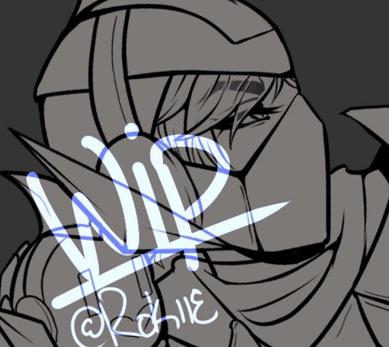 「Sharp Teeth and Helmet WIP[Do not Retwee」|The Latte Clown (Chibi Comms Open)💛💙のイラスト