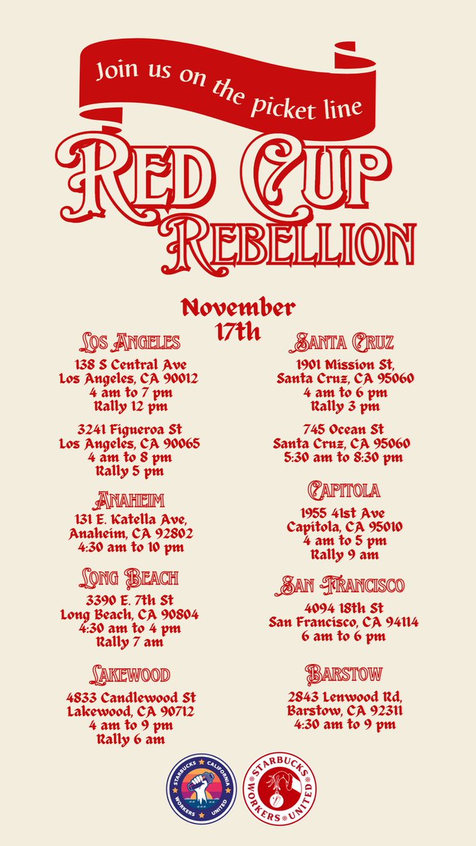 #redcuprebellion IS ON!

find your local store that’s on strike and go support them!