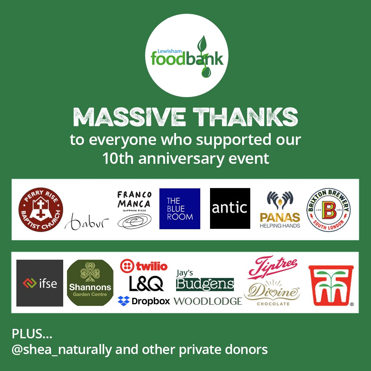 It’s our 10th anniversary today. Since 2012 we have fed around 100,000 people. This could not be possible without the dedication &amp; commitment of our volunteers. Tonight we will celebrate them. Thanks to all corporate and private supporters for making this happen. #FoodbankHeroes