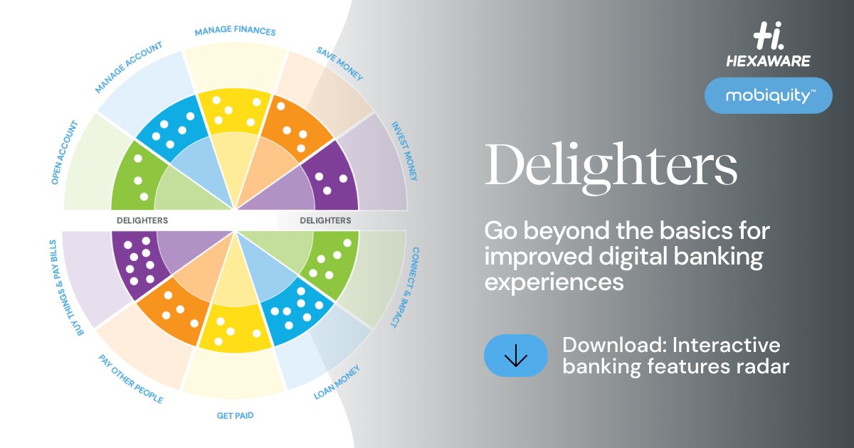 HexawareGlobal's tweet photo. Download our interactive Digital Banking Features Radar for ideas around digital banking #app features! This tool calls out some delighters that help improve the #banking experience for your customers. https://t.co/adNtw3X4oj
#Mobiquity #bankingfeatures #banks #finance https://t.co/kjcx0EGa8w