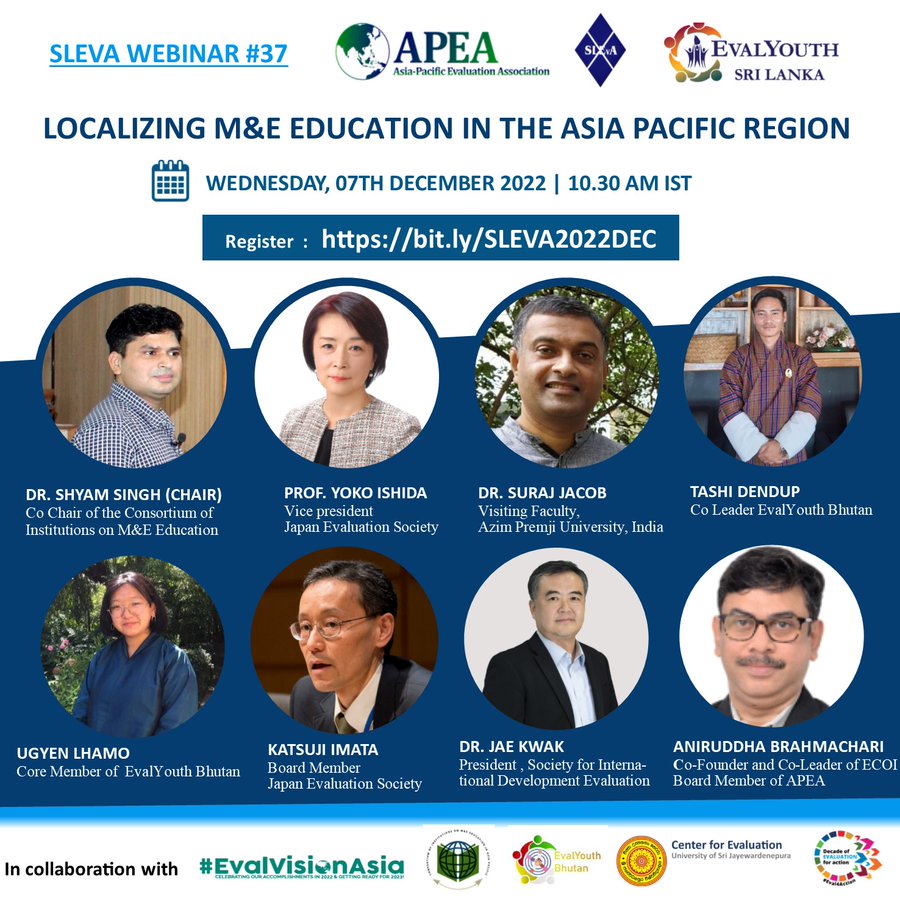 IOCE_eval's tweet photo. 👩🏽‍🏫👨🏽‍🏫#EvalVisionAsia2022 | Join the 37th #SLEvAWebinar "Localizing M&amp;E Education in the Asia Pacific Region" 

📆7 December 2022 
⏲️10:30 am IST 

👉Register: https://t.co/uLFrGy1pNc

@APEAeval @EvalyouthAsia #APCHub #Eval4Action #VOPEVoice #IOCETogether #IOCEval https://t.co/vvCci9QpAN