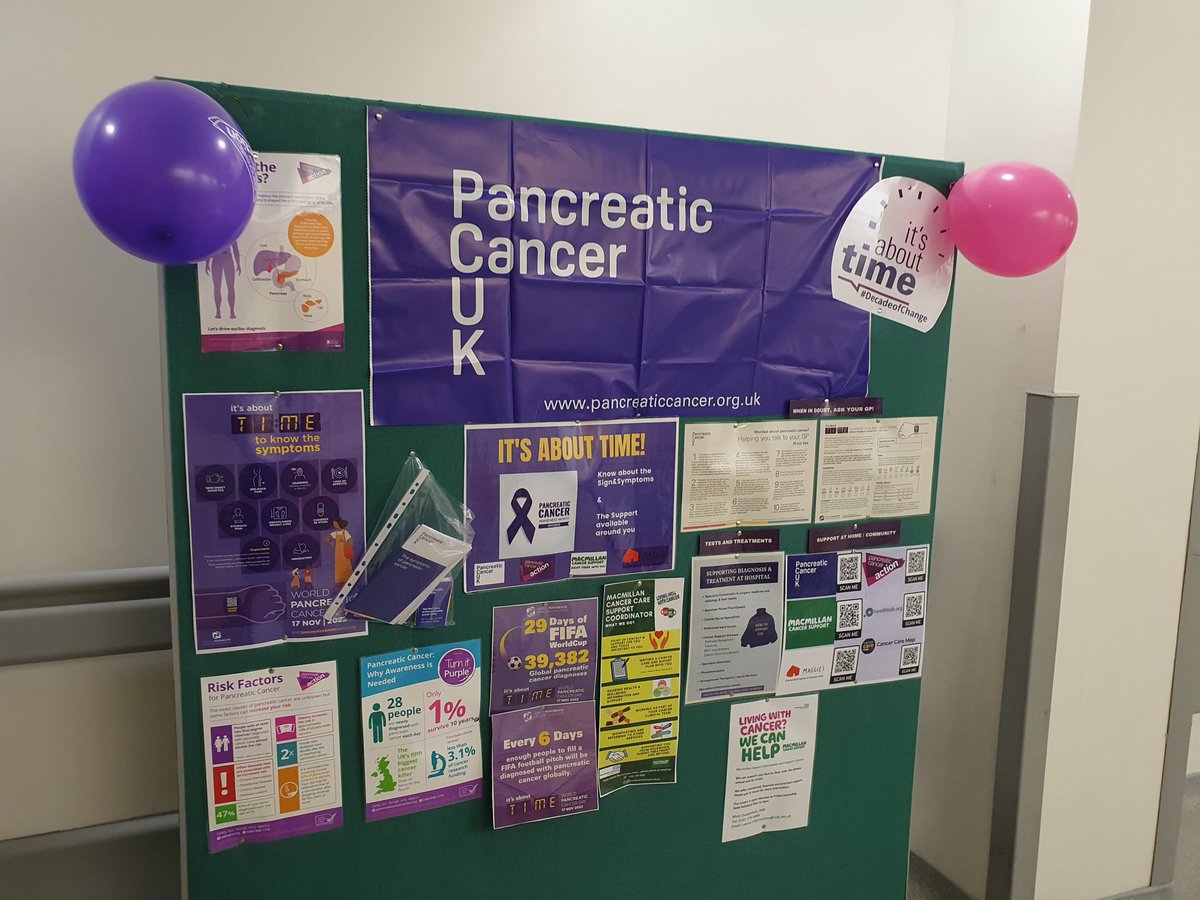 Great, informative board for our patients on #PancreaticCancerAwarenessDay 💜 Lots of useful information and contact numbers 💜 @TeamGIMS_MRI @HpbUnit @CnsHpb @MrsMunnelly @MFTnhs @MFT_MRI