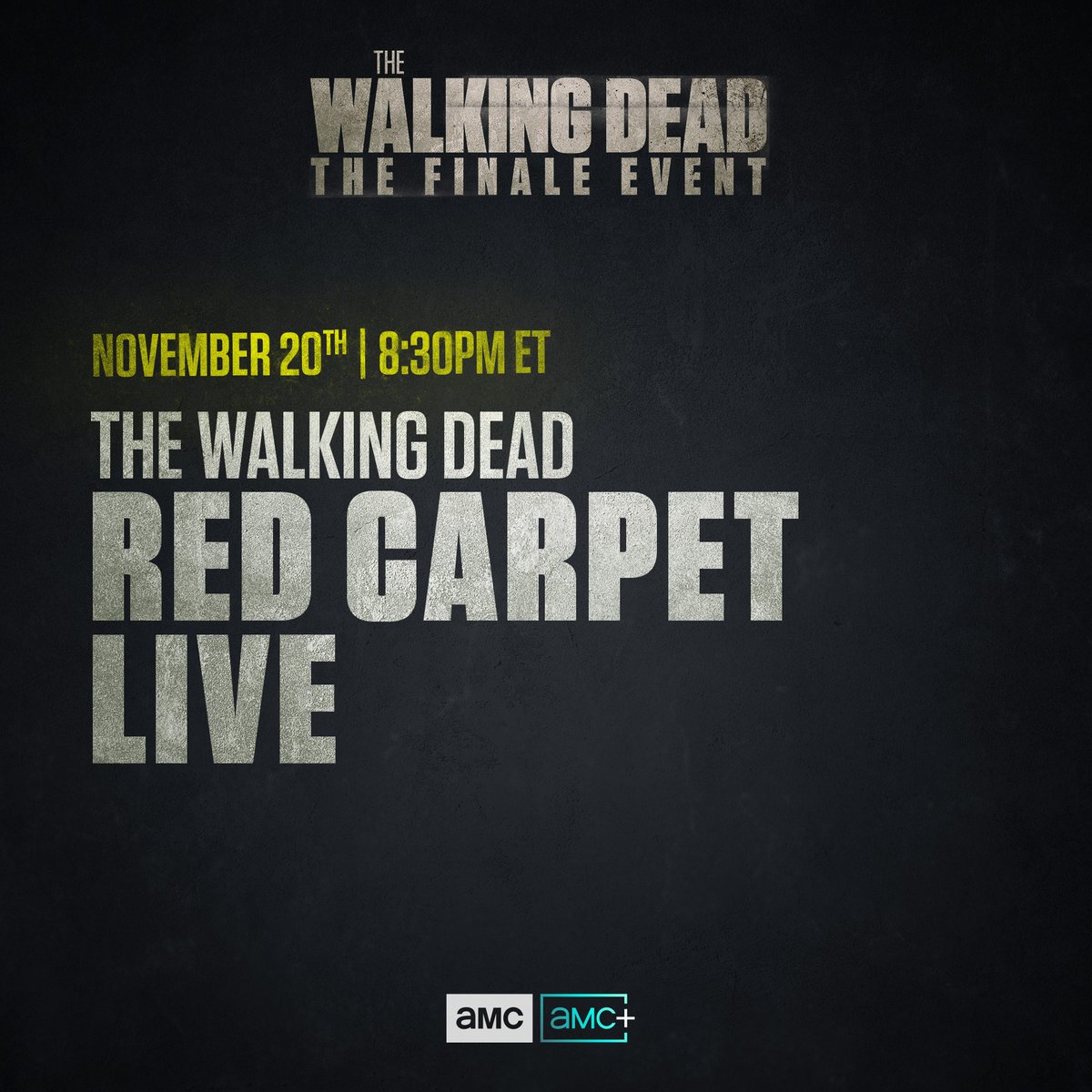 AMCTalkingDead's tweet photo. Here’s tonight’s EPIC #TWD lineup on @AMC_TV:
🧟‍♂️ TWD: Red Carpet Live @ 8:30PM
🧟‍♀️ TWD Series Finale “Rest in Peace” @ 9:00PM
🧟 Talking Dead: TWD Finale @ 10:30PM
We’ve got cast, producers &amp; celebrity fans PLUS exciting surprises so tune in and tweet with #TalkingDead all night! https://t.co/cKbufjRsGz