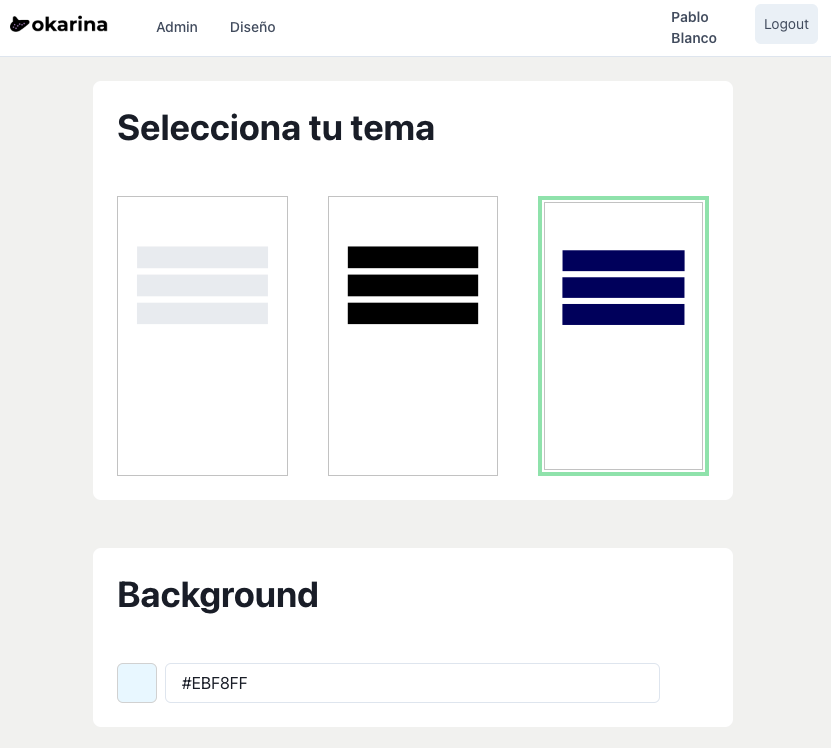 PabloBlancoo's tweet photo. Seguimos con el #buildInPublic de okarina.

Una cosa básica para configurar tu perfil es elegir el ✨color del fondo ✨, y ahora ya se puede hacer.

¿Cómo lo veis?

Puedes crear la tuya gratis en https://t.co/vsqKrIUj1s https://t.co/YuKIWwa9wV