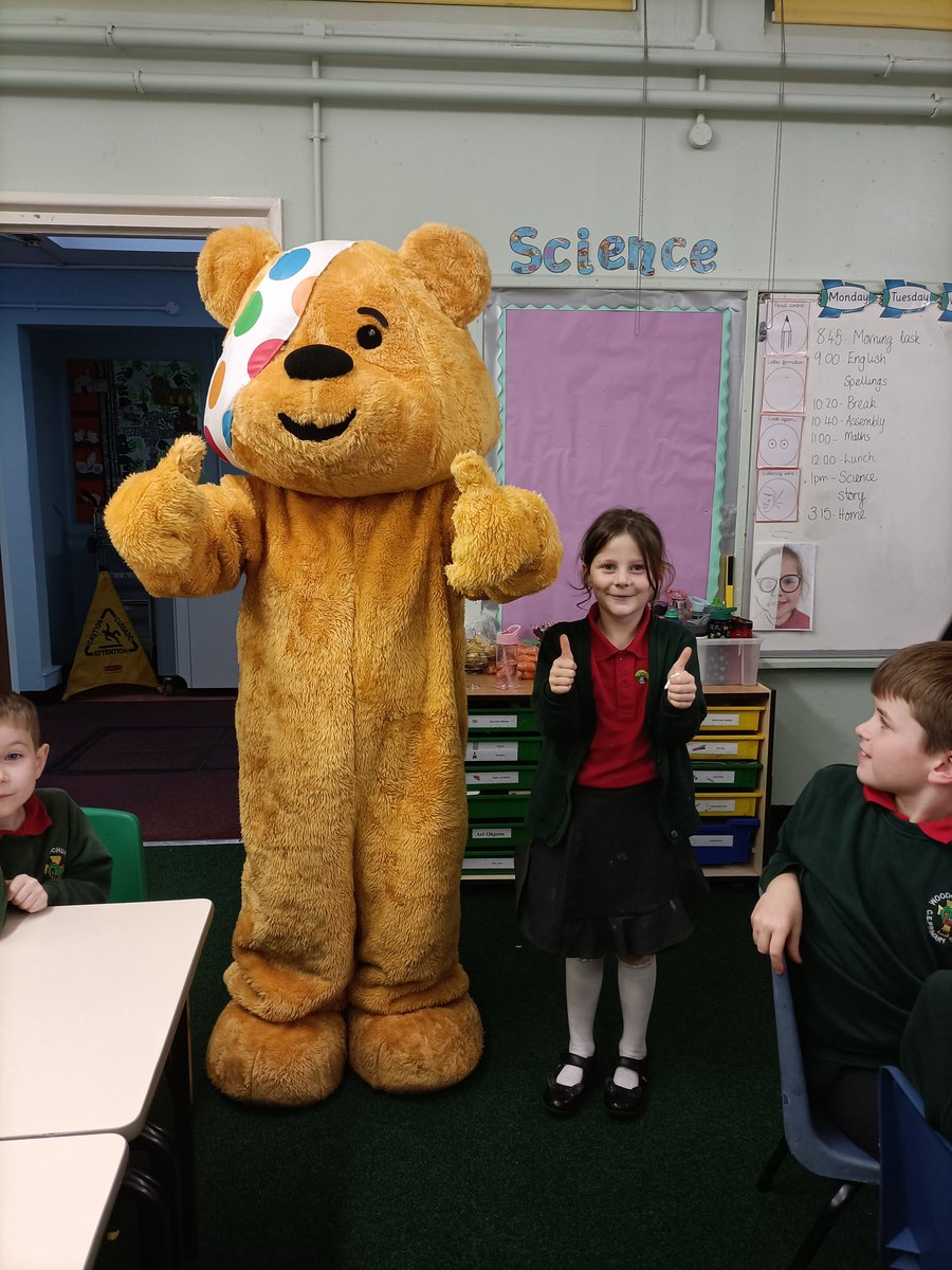 WoodchurchCofE's tweet photo. We've had a V.I.B (Very Important Bear) visit us in school today. Pudsey came to see us to remind us that it's #ChildrenInNeed2022 tomorrow and we need to wear Pudsey inspired clothes. 

Thanks to @AsdaArrowePark for helping Pudsey get to us today ♥️ https://t.co/92edas3jg6