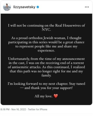BrightlyAgain's tweet photo. Lizzy Savetsky Speaks Out After Exiting RHONY Reboot Over Anti-Semitic "Threats,β Plus Bravo Releases Statement #RHONY #RHONYReboot #LizzySavetsky https://t.co/00DGQGBNMj https://t.co/vgz4os49Ls