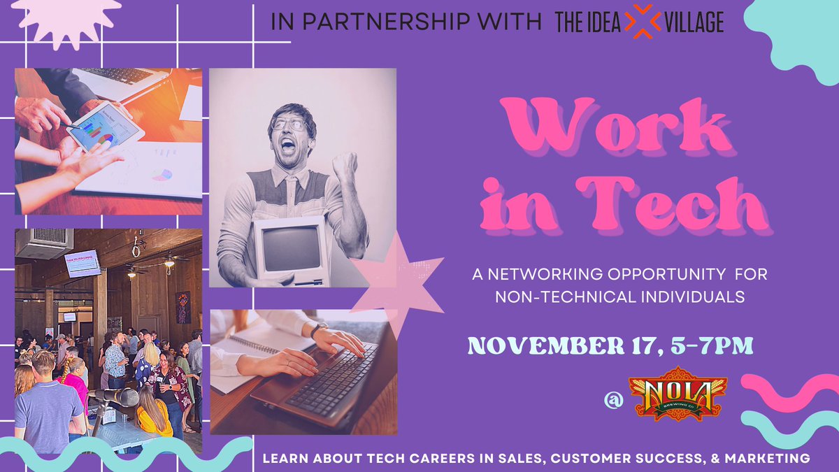 Want a career in tech? 

Join us for the Work in Tech event today, and learn how to start your career in #NOLA tech companies actively hiring non-technical roles!

Time: 5pm - 7pm
Location: NOLA Brewing 

More info + register here: bit.ly/3UZB6QQ