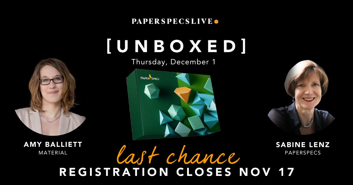 PaperSpecs's tweet image. THIS IS IT – Live [unboxed] registration closes 🔥 TONIGHT! 🔥 Don’t miss our final virtual/hands-on event of the year, featuring: 🎁 A Print Sample Box brimming with inspiring pieces, and more!
Get your ticket+box: bit.ly/3sHmPfP

#graphicdesigners  #printsamples