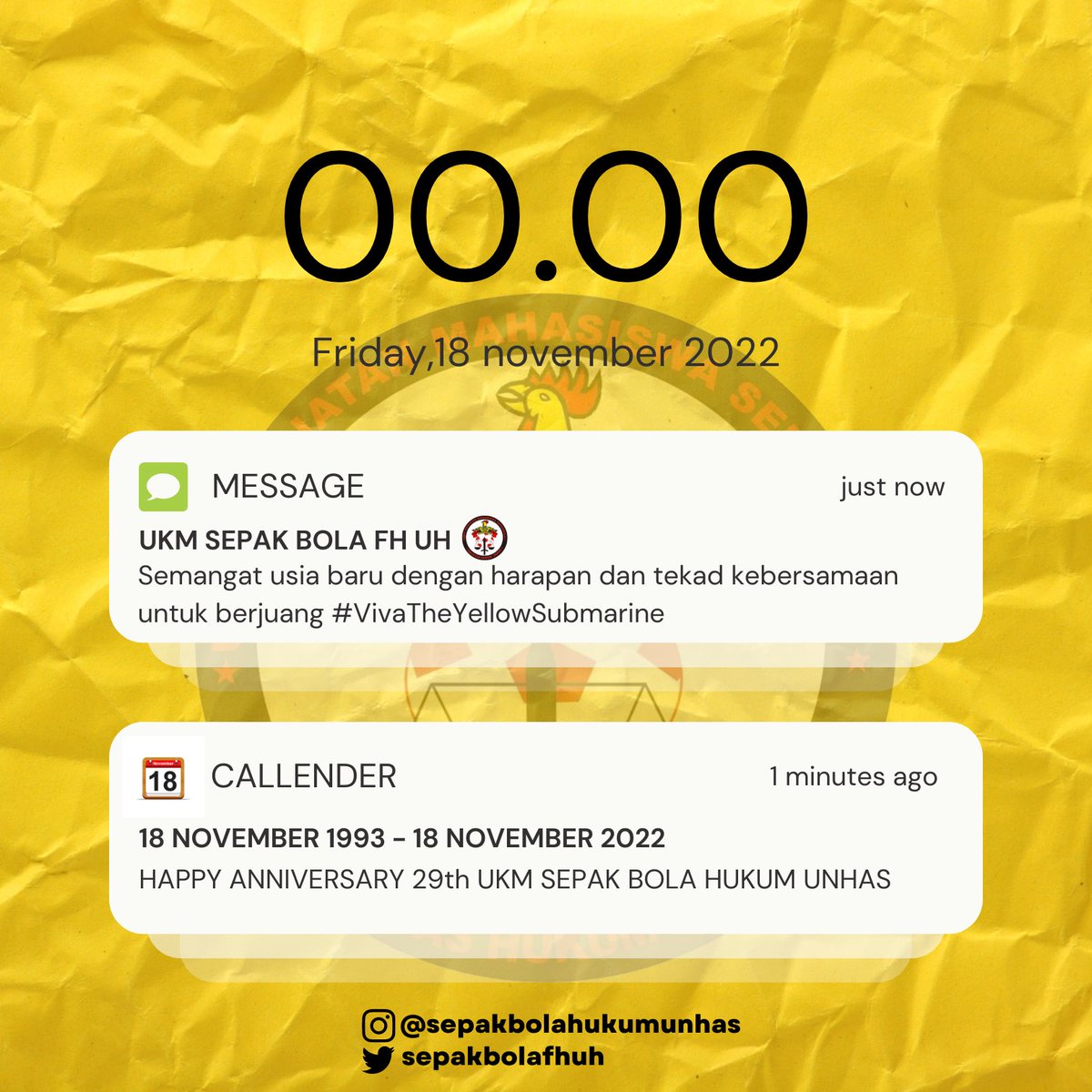 Tak terasa 29 Tahun UKM SEPAK BOLA HUKUM UNHAS didirikan, banyak hal yang telah kita lewati. Berkat loyalitas dan totalitas senior dan pengurus membuat eksistensi UKM Sepak Bola Hukum Unhas tetap terjaga. 

#vivatheyellowsubmarine 
#fakultashukumunhas