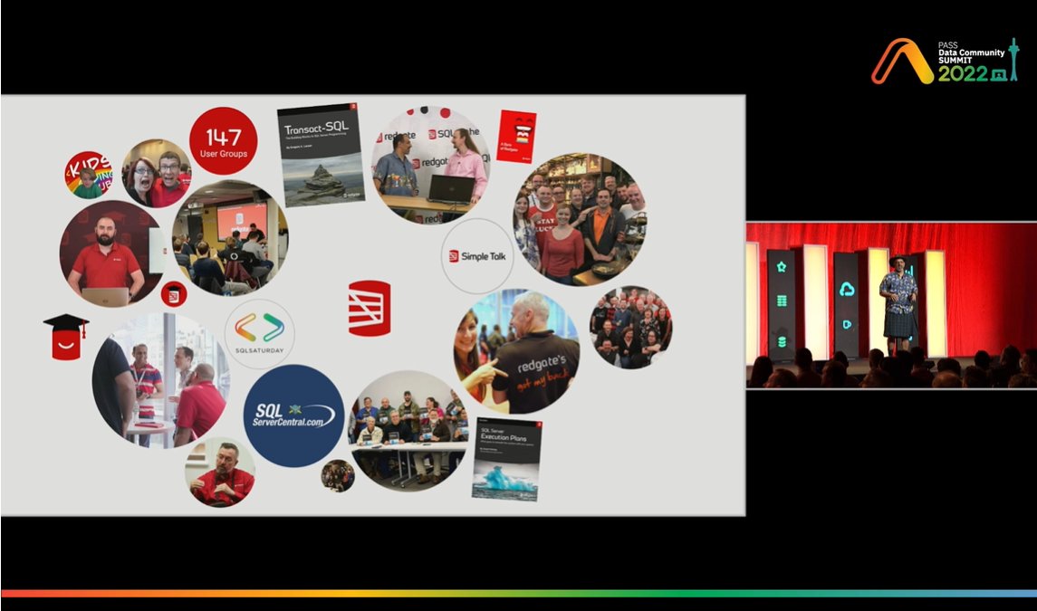 CarlyMeichen's tweet photo. Proud to be a Redgater, in awe of the #passdatacommunitysummit team, speakers, sponsors &amp; community making this a phenomenal conference happening in Seattle and online right now! I even snuck into @way0utwest keynote slide with great company! Day 2 - let's go 💥#redgate https://t.co/gCW7X1eYtp