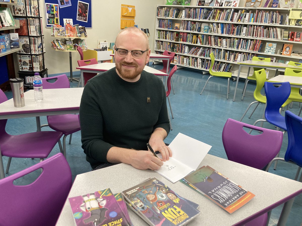 StNiniansLib's tweet photo. Ridiculously fun afternoon with @neilslorance - learning about comic characters and making our own. All thanks to the @scottishbktrust and their amazing #liveliterature scheme . He even gifted us some comics for our library.#formaqueue https://t.co/wPqw5wJ8TW