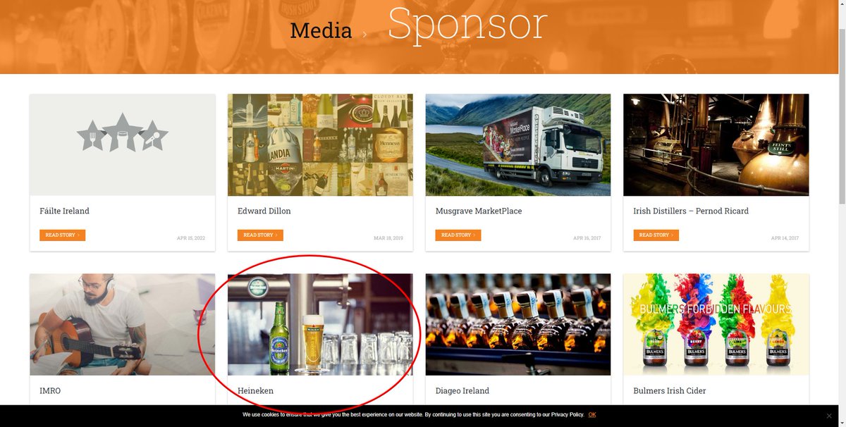 <a href="/VFIpubs/">VFI</a> <a href="/IrishPub_Awards/">Irish Pub Awards</a> With the current distress to Publicans nationwide by the <a href="/Heineken_IE/">Heineken Ireland</a> extortionate price increase, it looks poor that they are a main sponsor for the event.
Surely it would send a message to your members that you are fighting their case to drop them.
No such thing as a free meal!