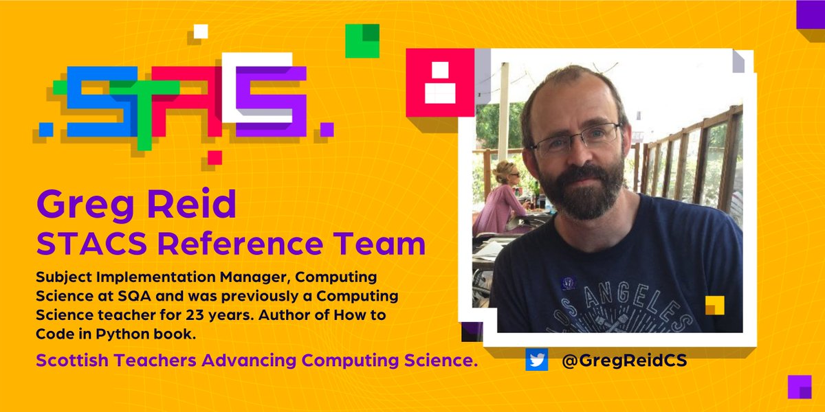 stacshq's tweet image. Meet the wonderful Greg Reid @GregReidCS from SQA @SQAComputing. Previously CS teacher for 23 years &amp;amp; author.

Greg is extremely knowledgeable, passionate &amp;amp; a huge champion of Computing Science. We are thrilled to have him as part of our team.

Sign up stacs.scot