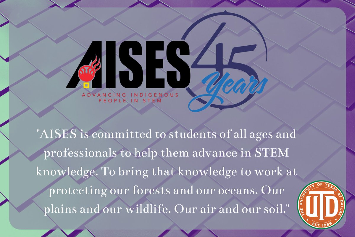 UTDMaterialsSci's tweet photo. As we approach the season of gratitude during Native American Heritage Month, #UTDMSE wants to highlight AISES, an organization for Advancing Indigenous People In STEM! To find out more and support their efforts, head to https://t.co/7YNusTcFc8 to learn more! #MSEMatters #AISES https://t.co/Y62dfnGsZZ