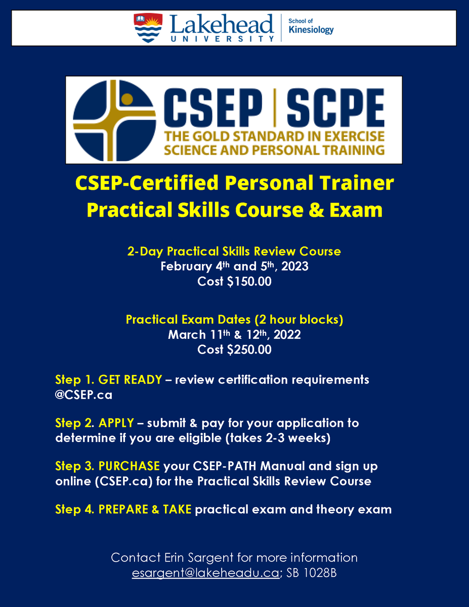 LakeheadUKIN's tweet photo. Are you a 3rd or 4th yr Kinesiology student or graduate of a Kin program?  Interested in becoming certified as a personal trainer? 

Apply to CSEP to ensure you are eligible and sign up for our Practical Skills Review Course in February!

Contact esargent@lakeheadu.ca https://t.co/Gtljphvw2L