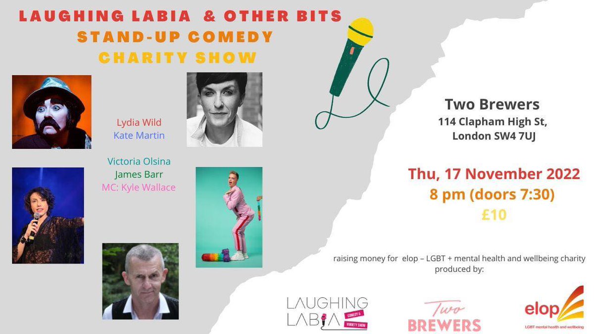 GABcomedy's tweet photo. If in or near Clapham this evening, @laughinglabia has a wonderful night of comedy in aid of ELOP at The Two Brewers.
#comedy #standup #Standupcomedy #TwoBrewers #CharityNight #ELOP #LGBT #LGBTQ #LGBTComedy https://t.co/1ZaKPZWV2b