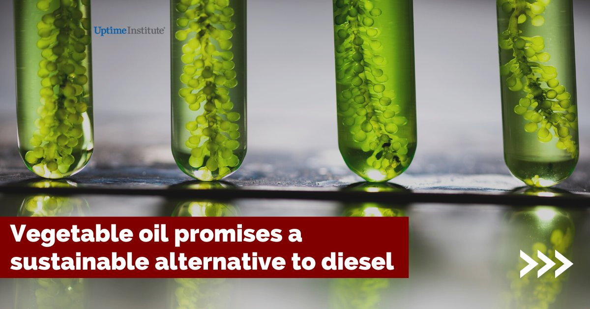 One of the more unconventional methods of reaching #sustainability? Hydrotreated Vegetable Oil. You read that right - Vegetable oil is being tested as an alternative to Diesel. @UptimeInstitute has the scoop: fal.cn/3tGo9

#GreenerData #Sustainability #DataCenter