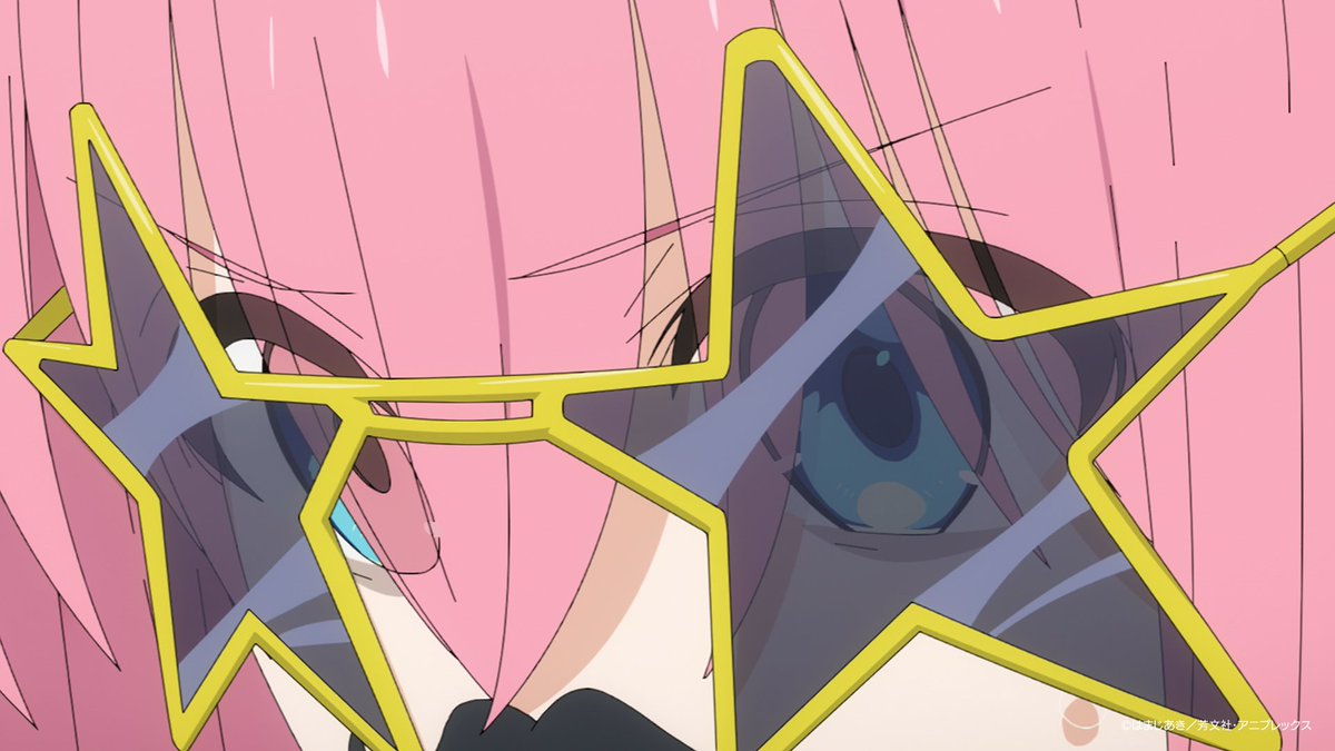 gotou hitori 1girl pink hair solo hair between eyes bangs sunglasses blue eyes  illustration images