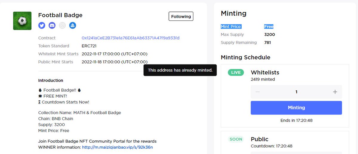 Whoever won this #Whitelist, please come here to mint quickly: launchpad.collectify.app/#/mint?id=D6Z5…

It only costs a little $BNB gas fee, there is no extra fee