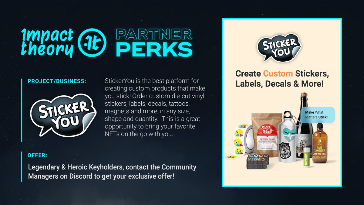 🎉We are excited to announce the <a href="/FoundersKeyIO/">FoundersKey.io</a> x <a href="/StickerYou/">StickerYou</a> Partnership🎉

StickerYou is the best platform for creating custom products that make you stick! 

🔥<a href="/FoundersKeyIO/">FoundersKey.io</a> and <a href="/Merrymodz_io/">Merry Modz</a> holders can have 20% off sitewide and free shipping w/ no minimum purchase.🔥