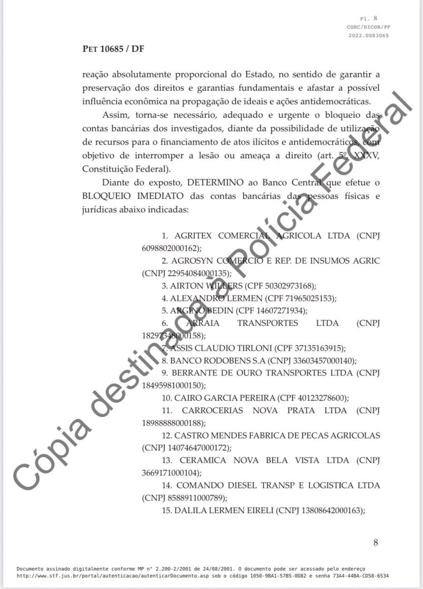 KatieDaviscourt's tweet photo. BRAZIL: The government has ordered Banks to seize/block funds from protesters participating in mass demonstrations.

Banks have so far blocked funds from 42 different companies that traveled in a convoy from Mato Grosso to participate. https://t.co/usqGwiXyDu