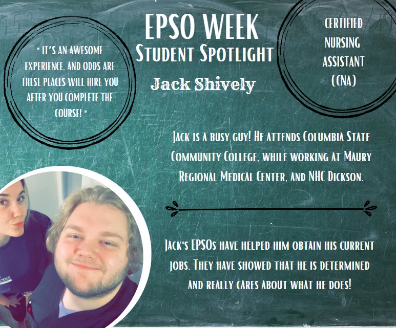 DCS_CTE's tweet image. CTE has a multitude of EPSOs available for all students. These are a few graduates that have obtained a CNA certification. Here is some advice and ways their chosen EPSO has/ will help them. Congrats and keep working hard!
#EPSOWeek2022