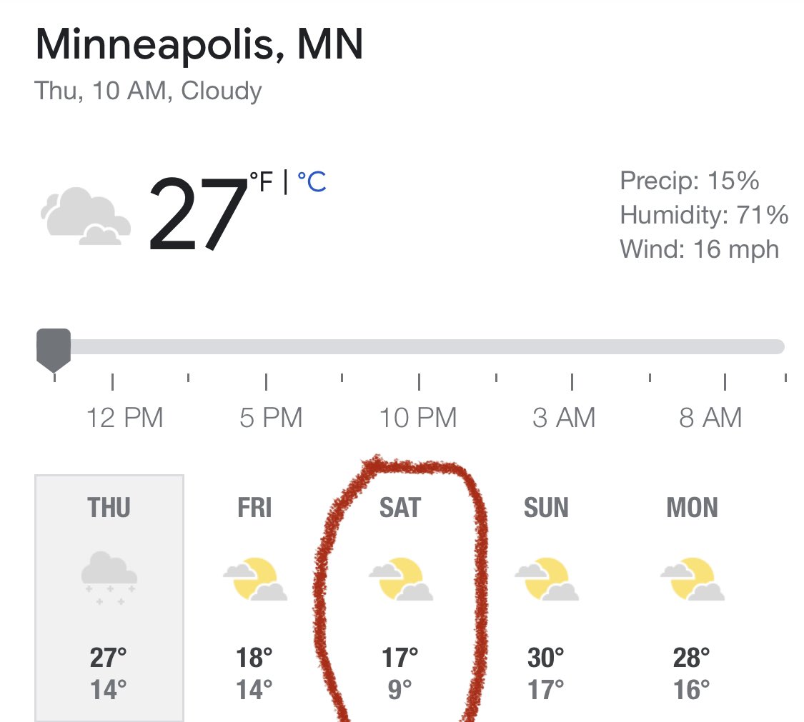 There are countless reasons to be excited for Iowa and Minnesota this weekend:

1. Big Ten West title implications
2. The O/U of 32.5
3. Floyd of Rosedale on the line

And then, I just looked up the weather. I am GIDDY with excitement. https://t.co/KUNZtBB1le